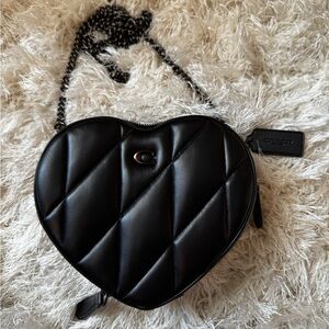 Coach Quilted Leather Heart Crossbody with Black Chain Strap